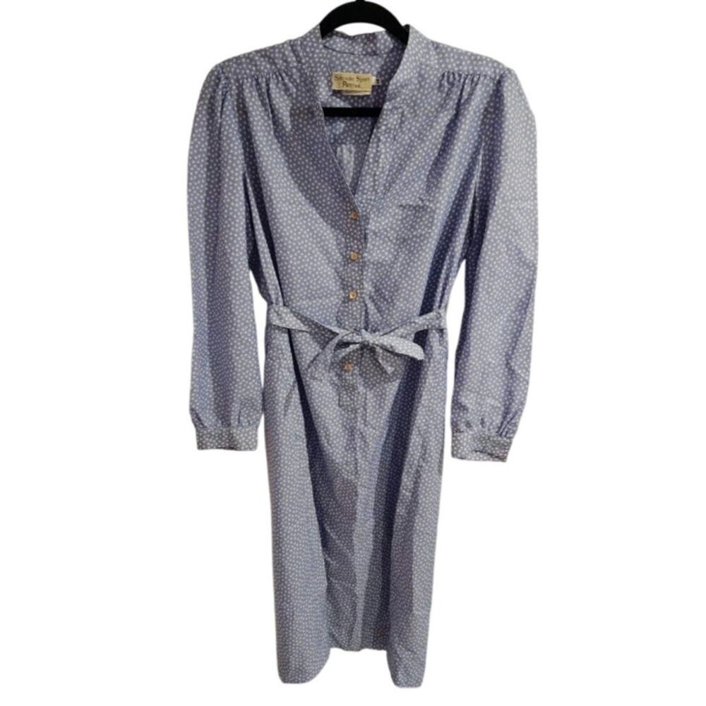 Schrader Sport Petite Peasant shirt Dress 14 Large Blue Cottage Prairie farm